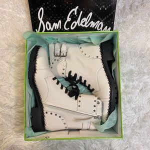 Sam Edelman Jennifer White Leather Studded Boots